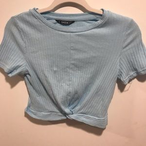 Blue Knotted Crop Top